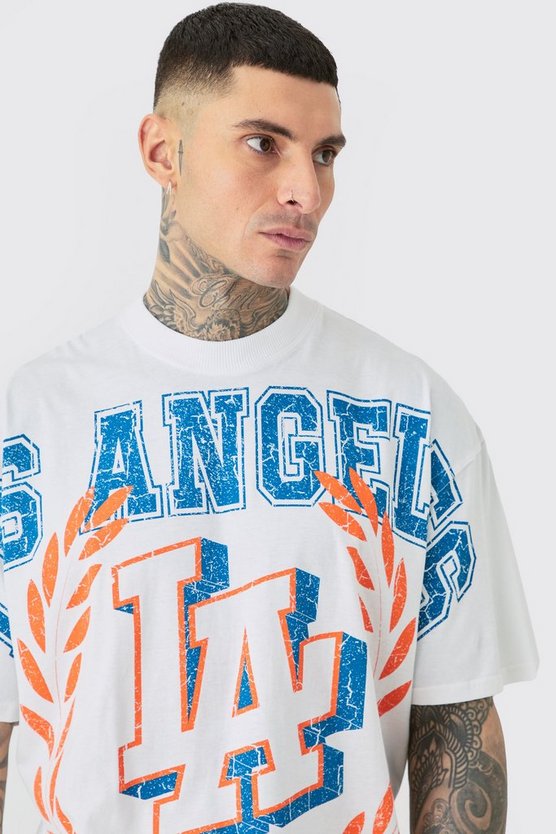 Tall weißes T-Shirt mit Los Angeles Print
