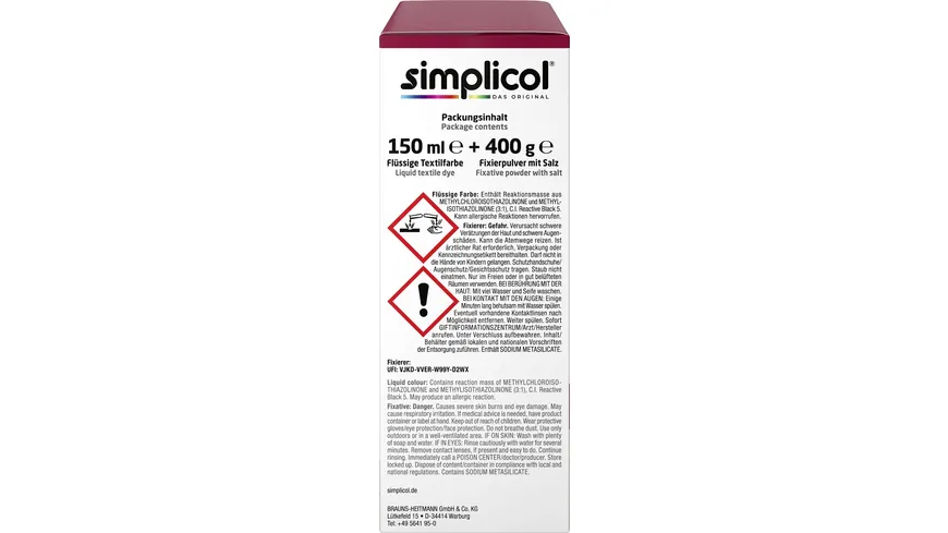 simplicol Textilfarbe intensiv Rubin-Rot 150 ml