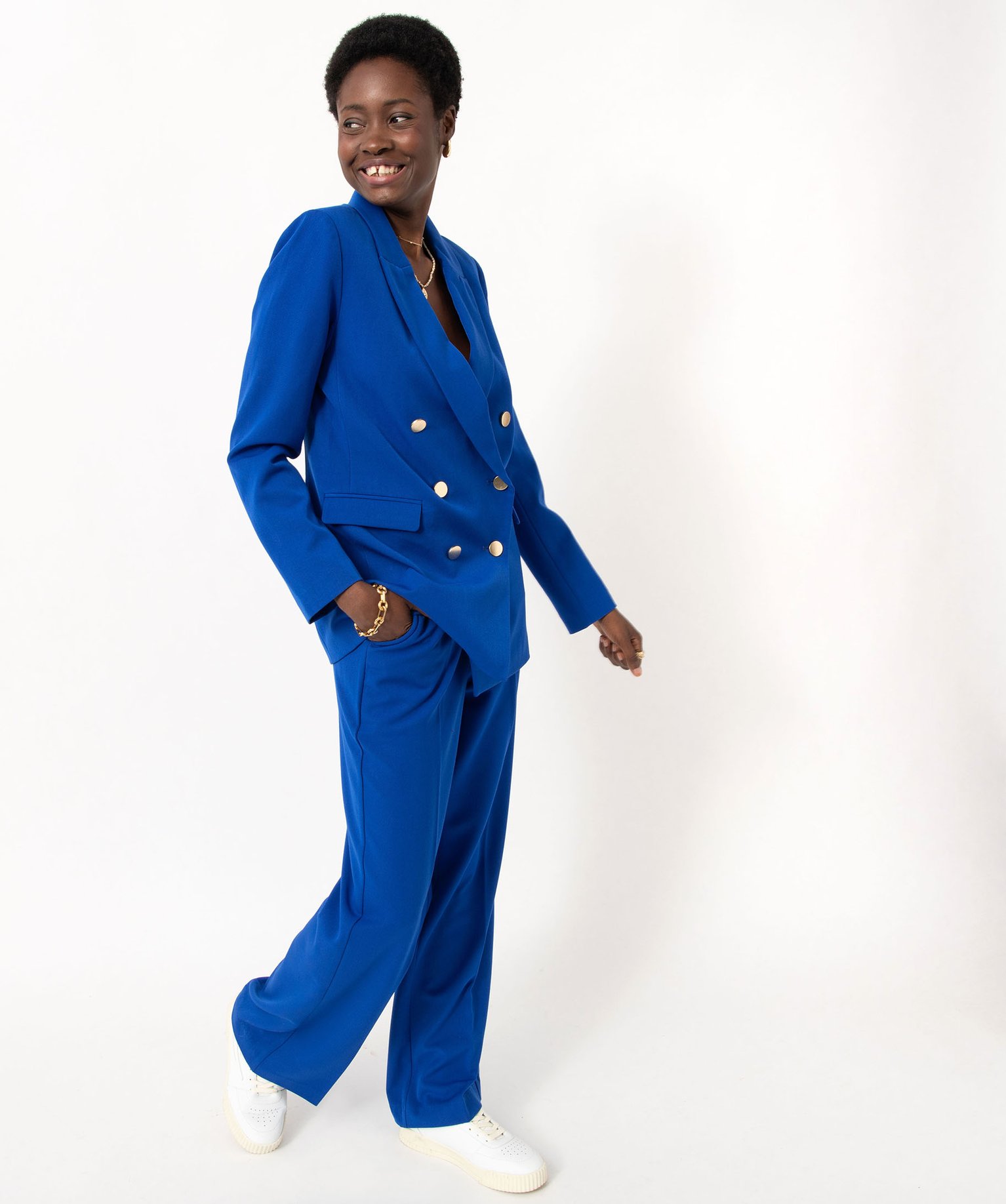 Veste de costume fermeture croisée femme bleu | GEMO