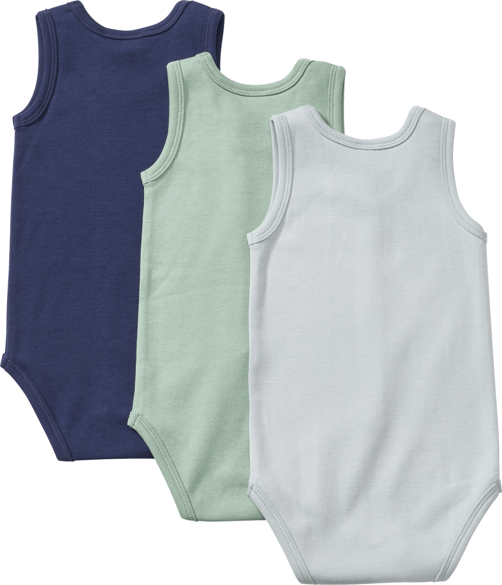 Bodys Ärmellos, grün + blau, Gr. 98/104, 3 St