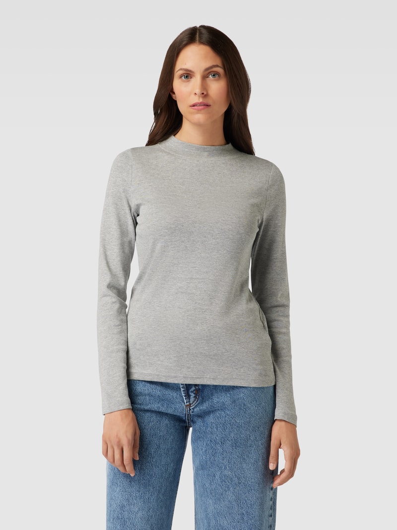 Longsleeve mit geripptem Rundhalsausschnitt in silber meliert