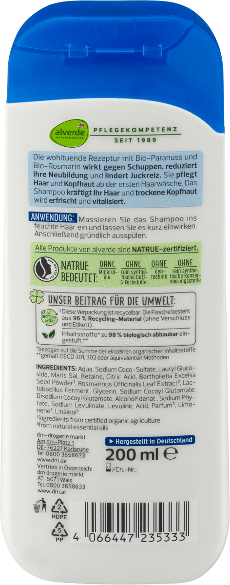 Shampoo Anti-Schuppen Bio-Paranuss, Bio-Rosmarin, 200 ml