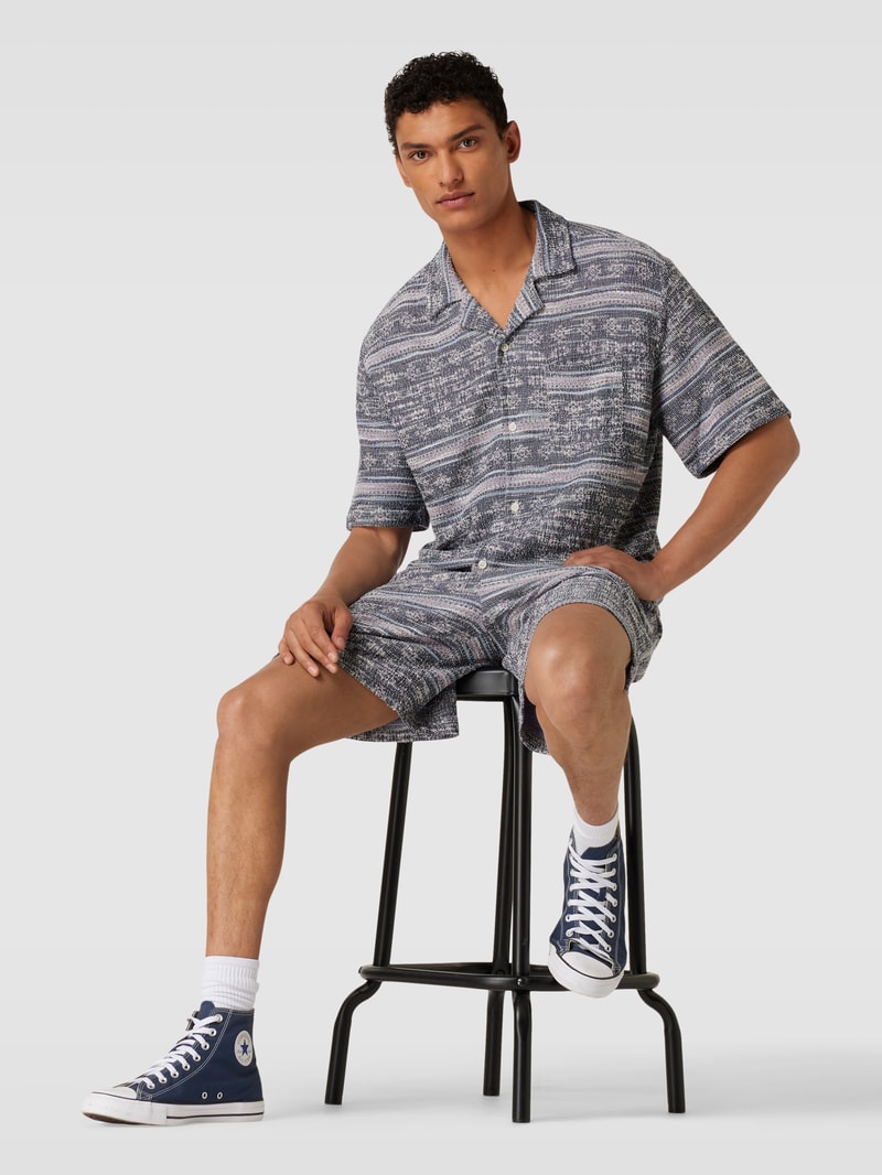 Shorts mit Allover-Muster Modell 'Trey' in dunkelblau