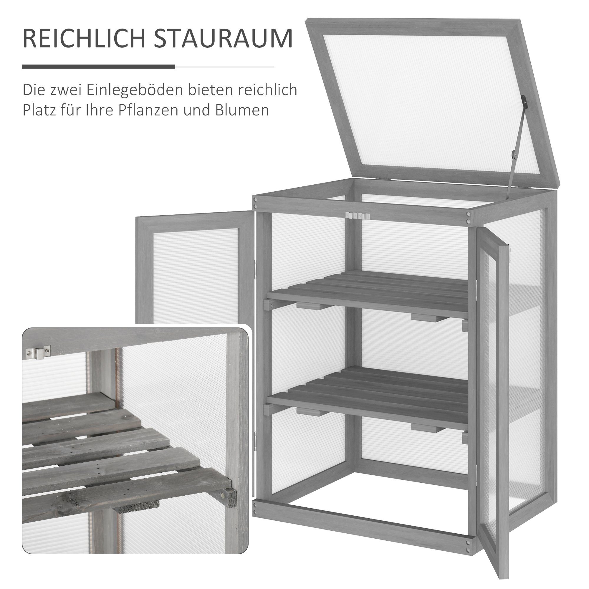 Outsunny Foliengewächshaus Treibhaus, BxTxH: 58 x 44 x 78 cm, BxLxH: 44 x 58 x 78 cm, 0.4 mm Wandstärke, Set 1-St., 1 × Gewächshaus, 3 Stufen