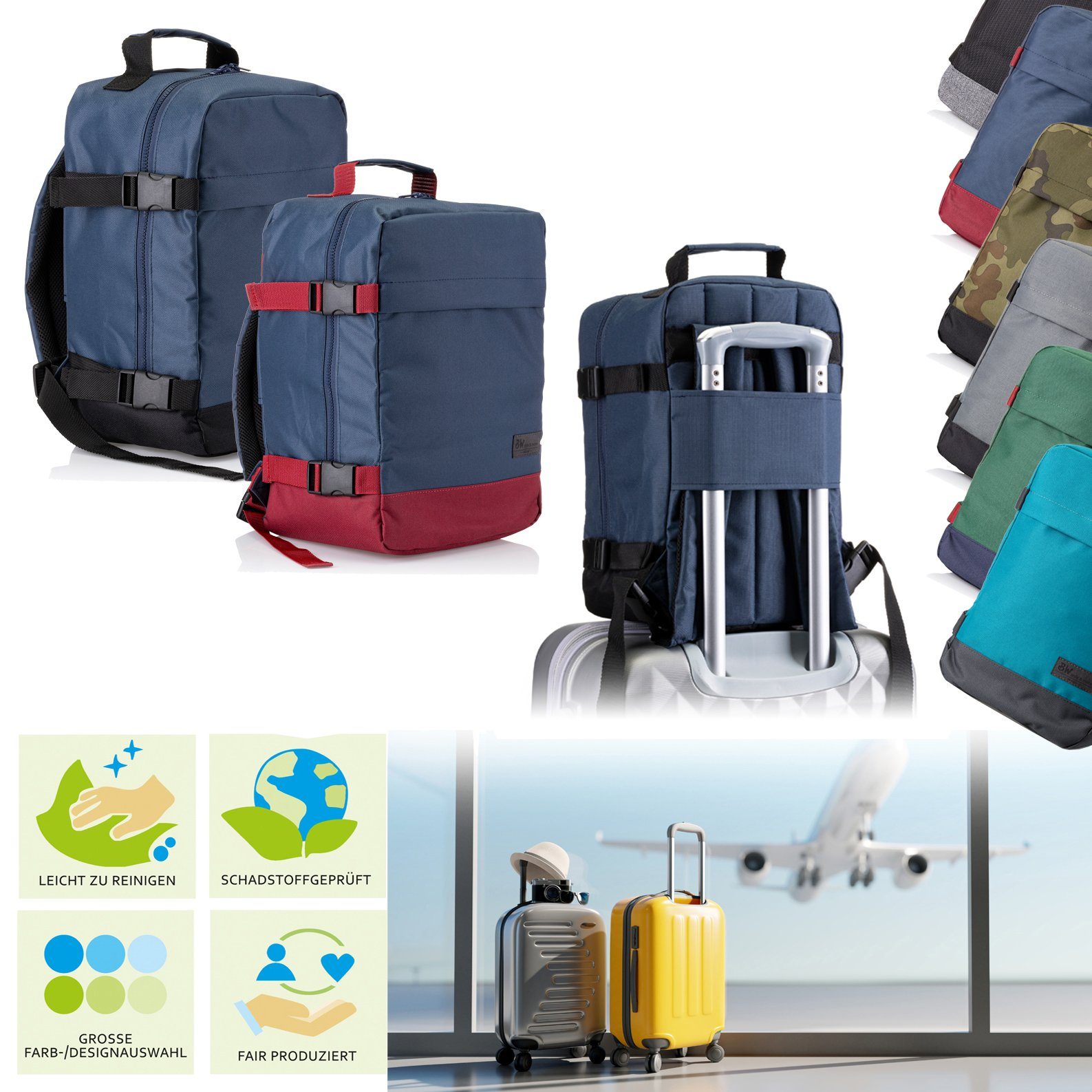 BambiniWelt by Rafael K. Handgepäckkoffer RUCKSACK Handgepäck Boardgepäck 40x20x25 40x30x20 Ryanair Wizzair, 2 Größen verfügbar: 40 x 25 x 20 cm (klein), 40 x 30 x 20 cm (groß)