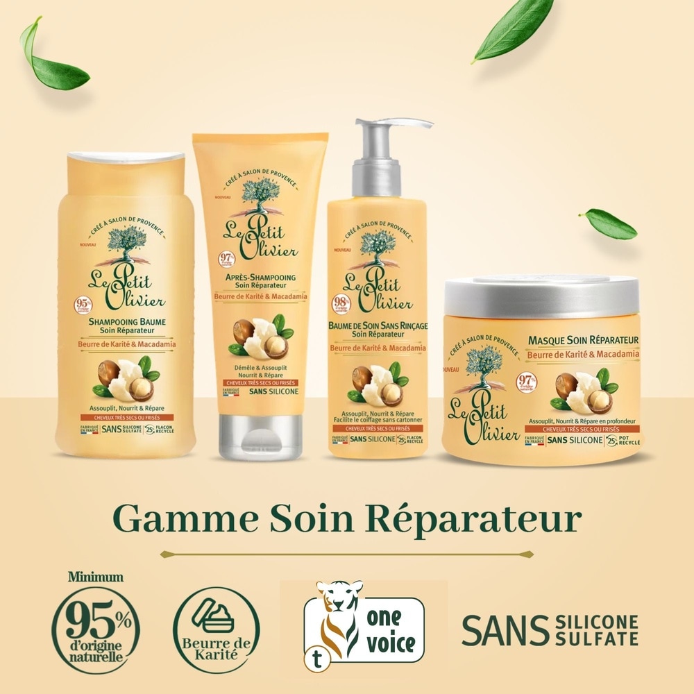 le petit olivier Shampooing Baume Soin Réparateur Beurrede Karité & Macadamia Shampooing - Cheveux Très Secs ou Frisés