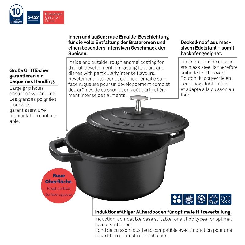 kela Gusseisen Bräter Calido Schwarz 2,5 L