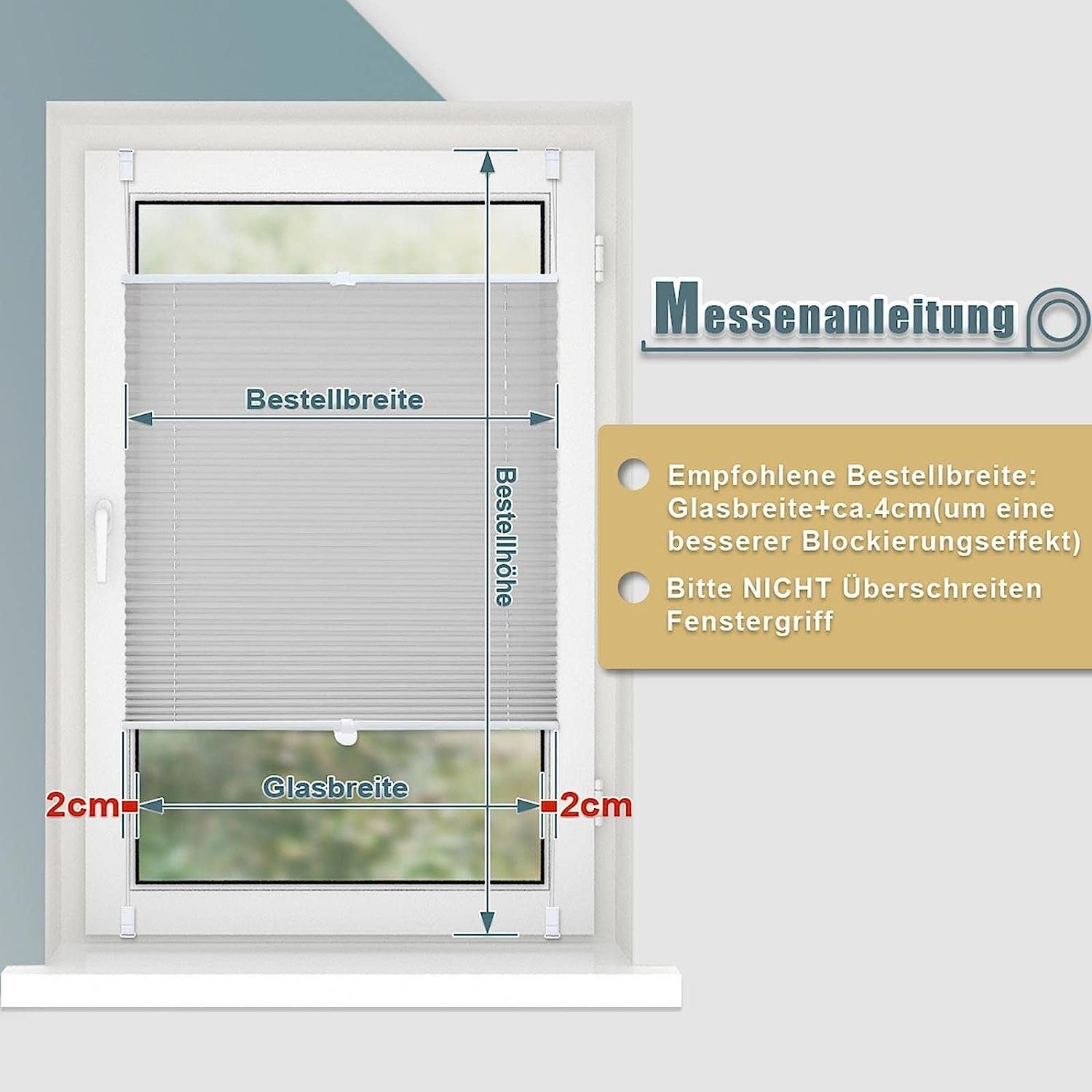 Plissee Klemmfix Rollo lichtdurchlässig und ohne Bohren - für Türen, Fenster, DEEP POWER, freihängend, Klemmfix