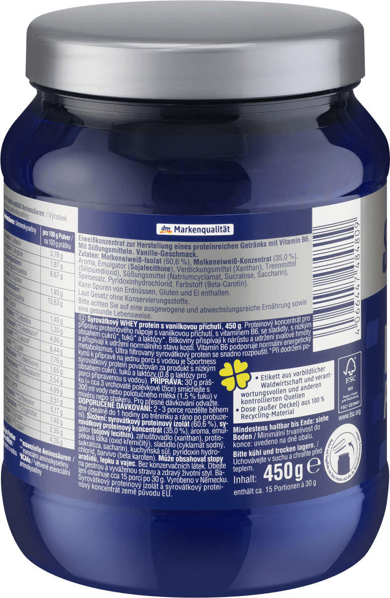 Whey Proteinpulver Vanille Geschmack, 450 g