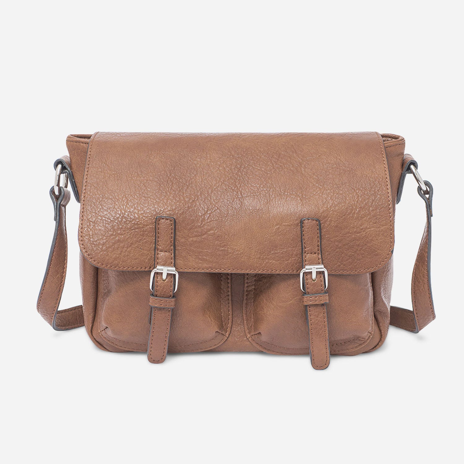 Sac bandoulière cognac à double boucle
