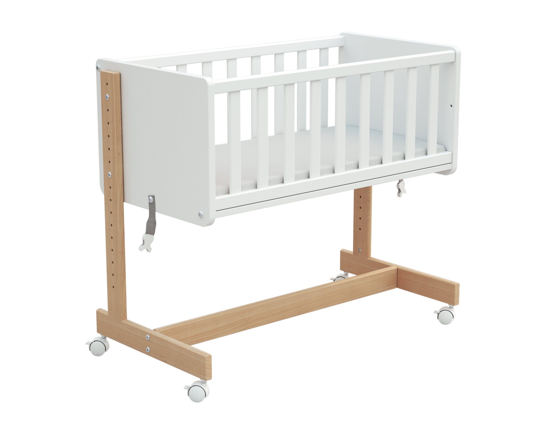 Osann Beistellbett Beistellbett 5in1, umbaubares Babybett aus Holz mit Matratze, Rollen, Gitterbett