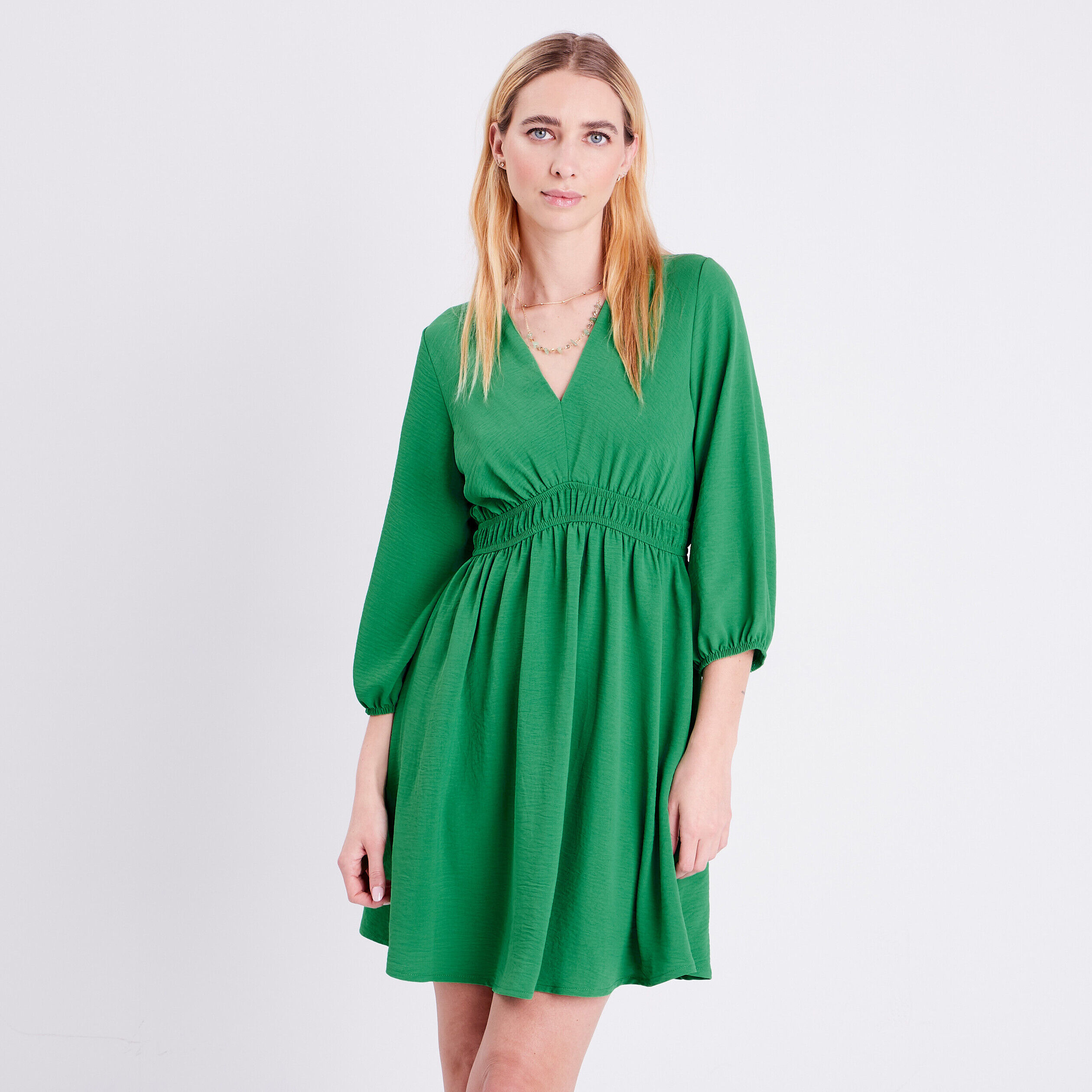 Robe évasée manches 3/4 vert femme | Cache Cache