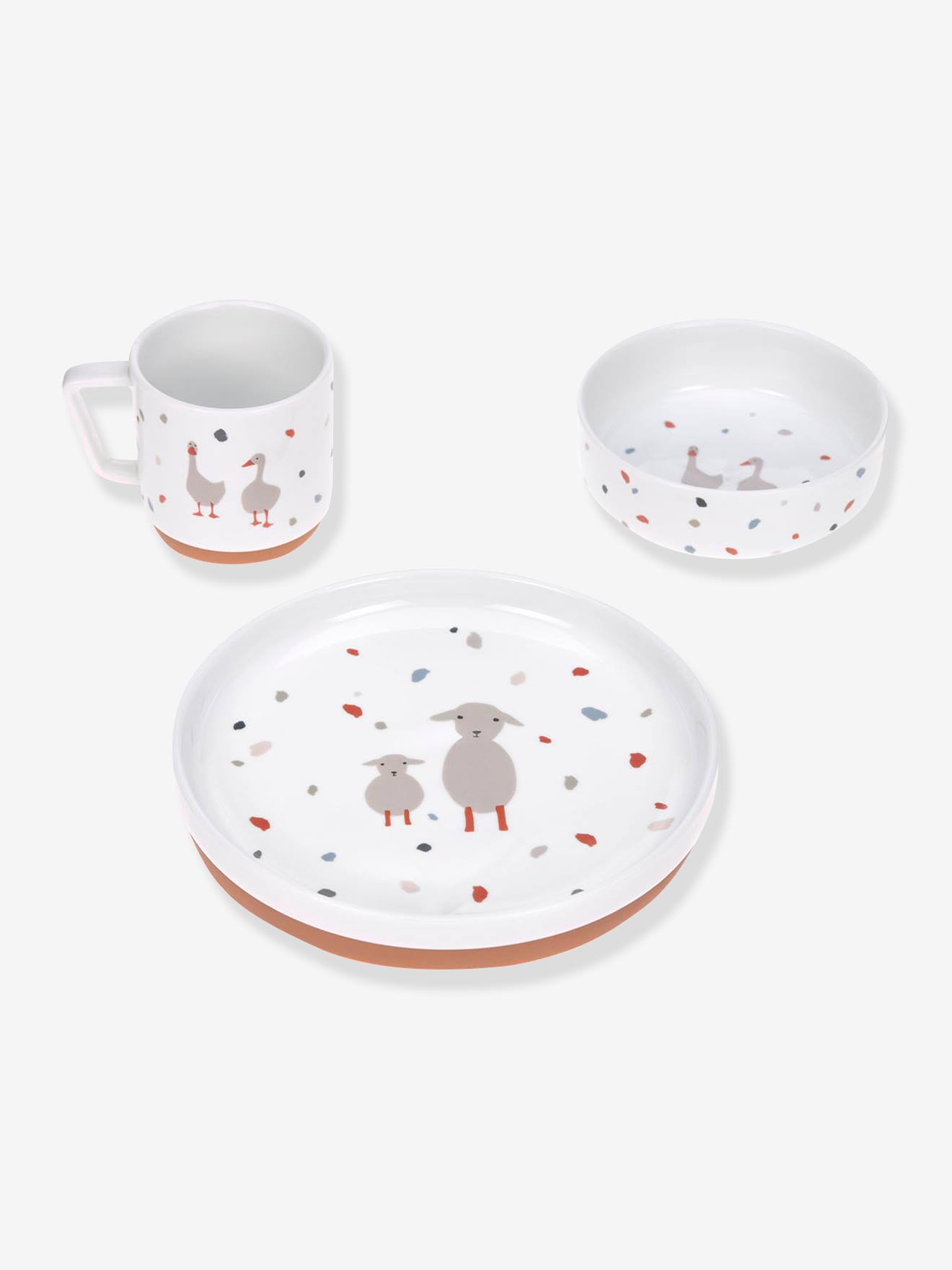 Lässig Kindergeschirr-Set TINY FARMER LÄSSIG - weiß gesprenkelt/kleine farm