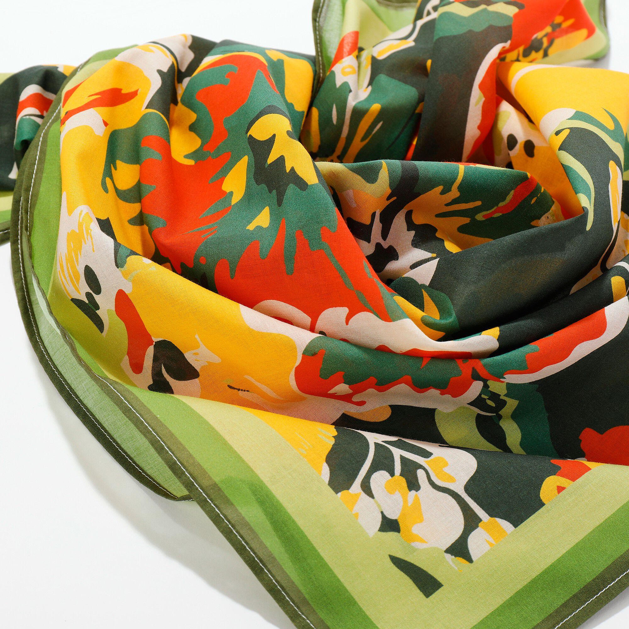 Foulard fabriqué en France imprimé fleurs, 100 x 100 cm
