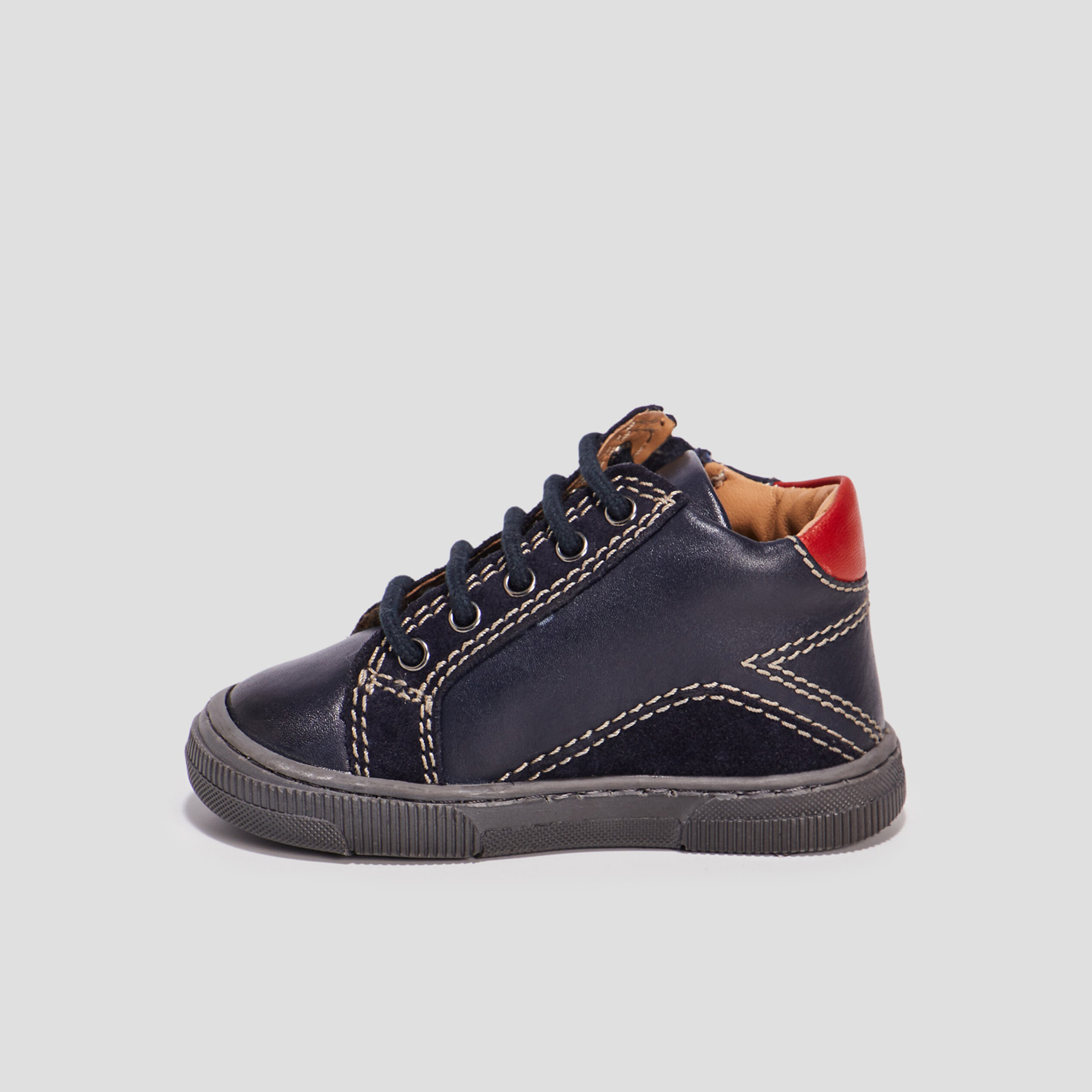 Baskets montantes zippées en cuir bleu marine bébé garçon | La Halle