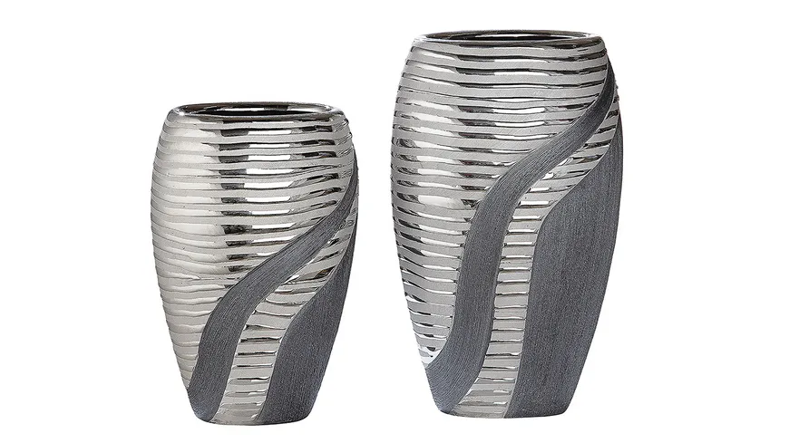 GILDE MODERN2 Keramik Vase oval Sevilla H=19,5cm anthrazitfarben, silberfarben