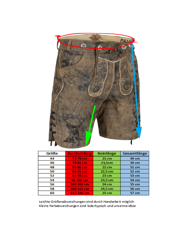 PAULGOS Lederhose Kurz Echtleder HK4 ANTIK in Whiskybraun günstig kaufen