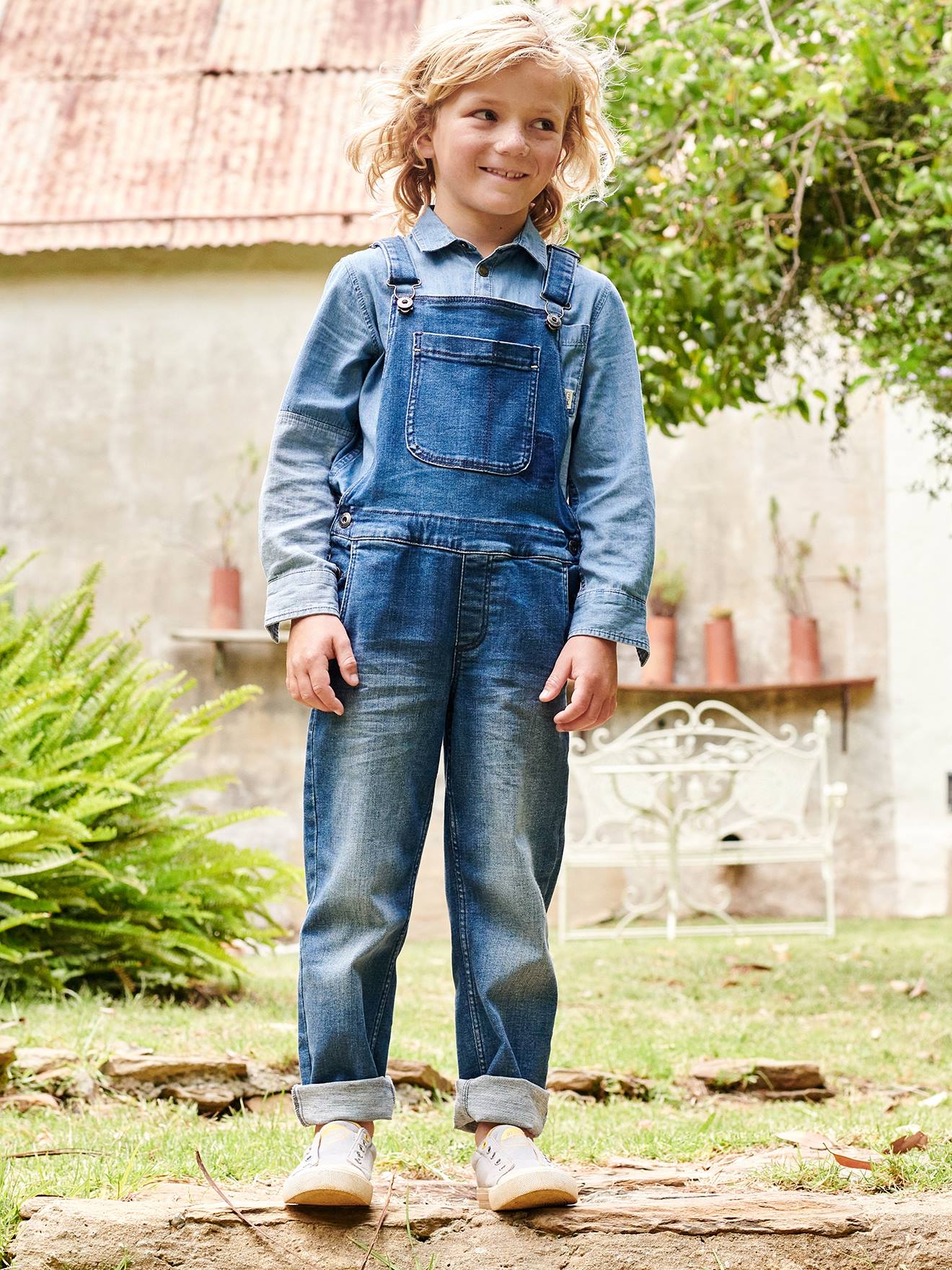 Vertbaudet Jungen Jeans-Latzhose - blue stone