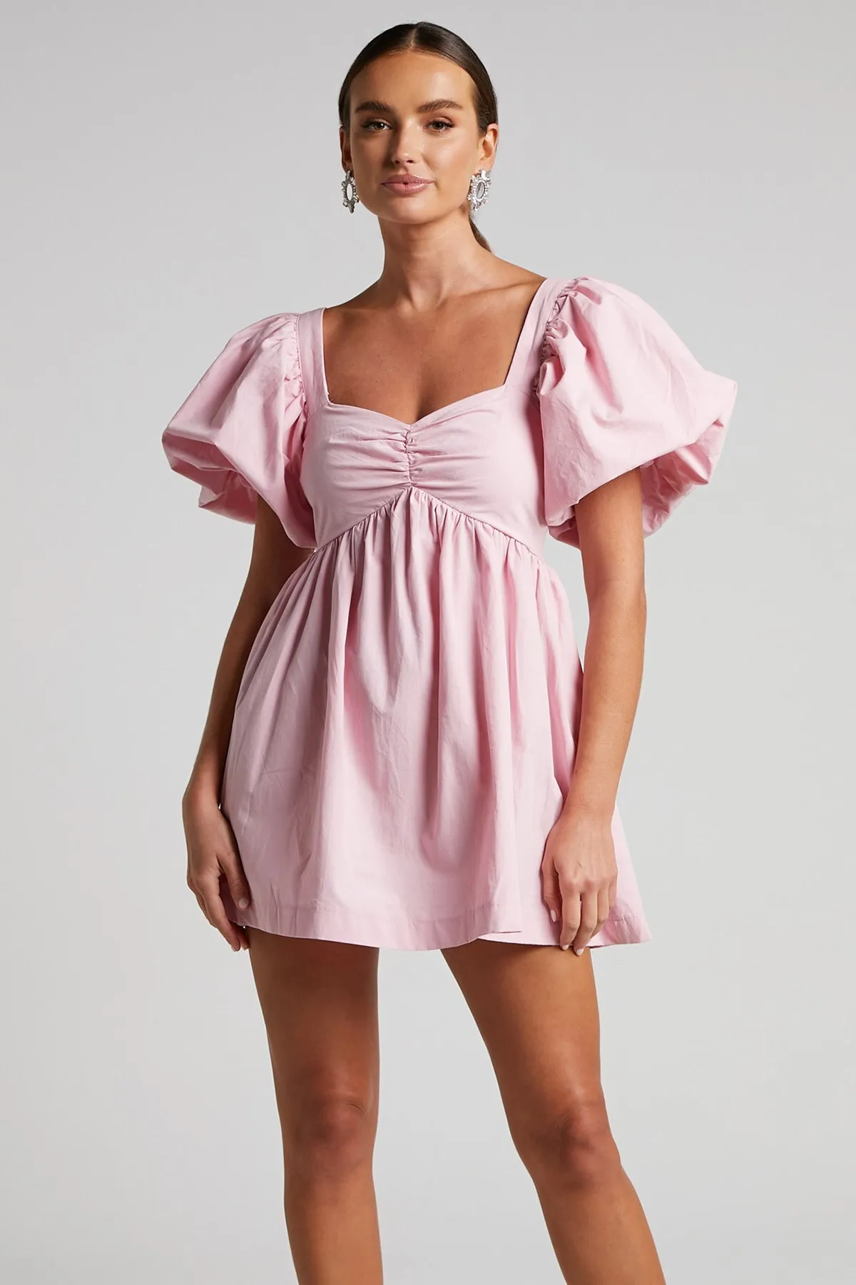 Madmext  Rosa Herzkragen-Ballonärmel-Damenkleid Mg1620