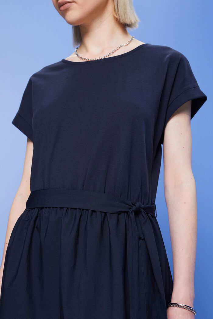 Midikleid aus Materialmix, 100 % Baumwolle