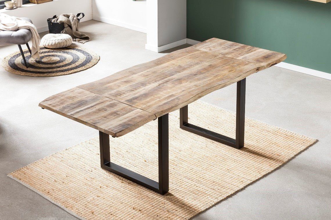 Junado® Essgruppe Noar III, Mangoholz, Baumkante, 2 Ansteckplatten, 6 Stühle