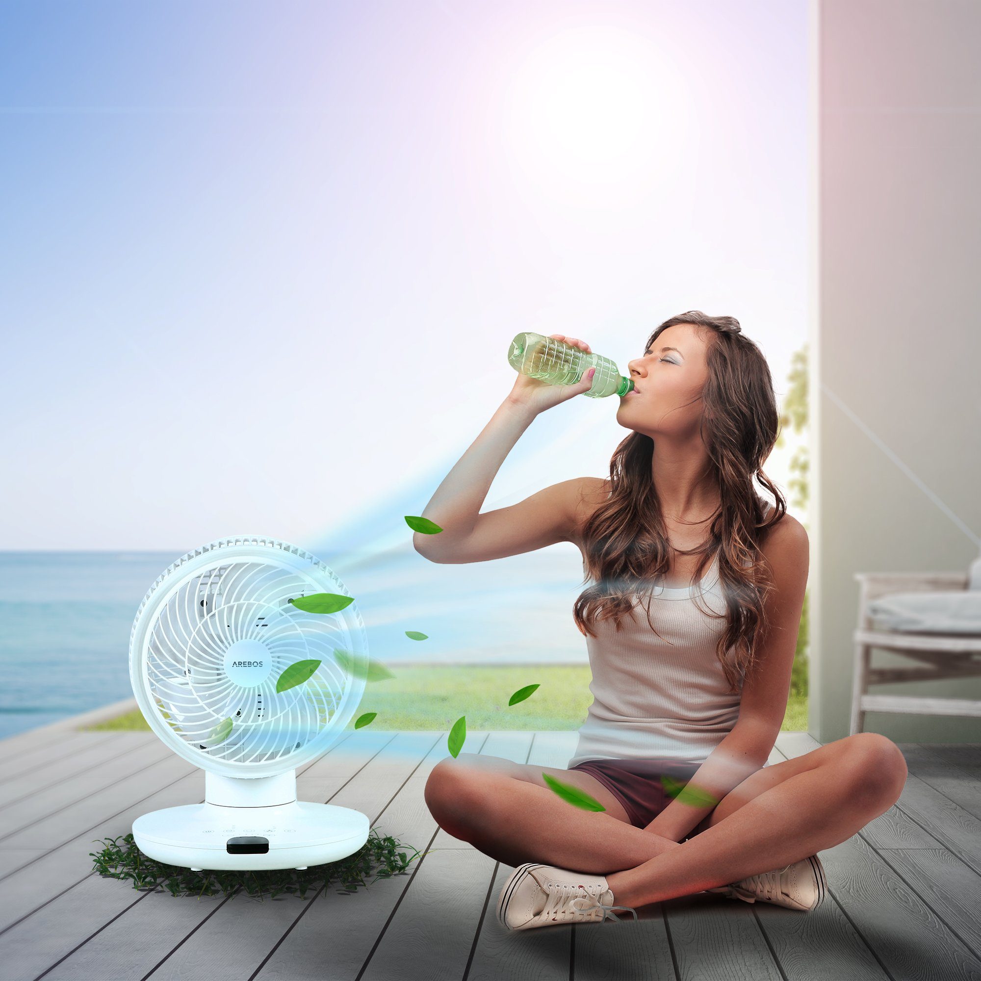 Arebos Tischventilator mit Timer, 55W, 3D Oszillation, 23,00 cm Durchmesser