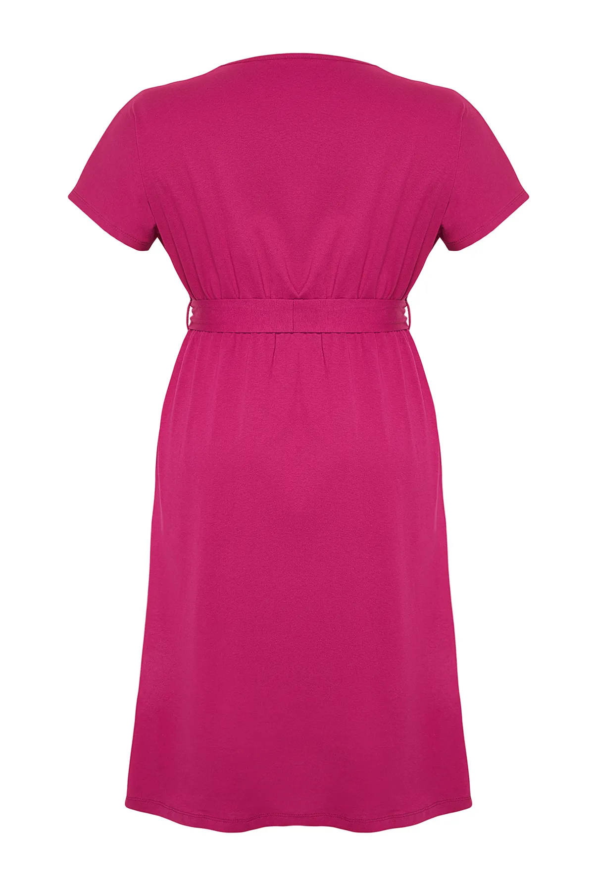Trendyol Curve  Fuchsia Strickkleid mit Rundhalsausschnitt und Gürtel TBBSS22AH0242