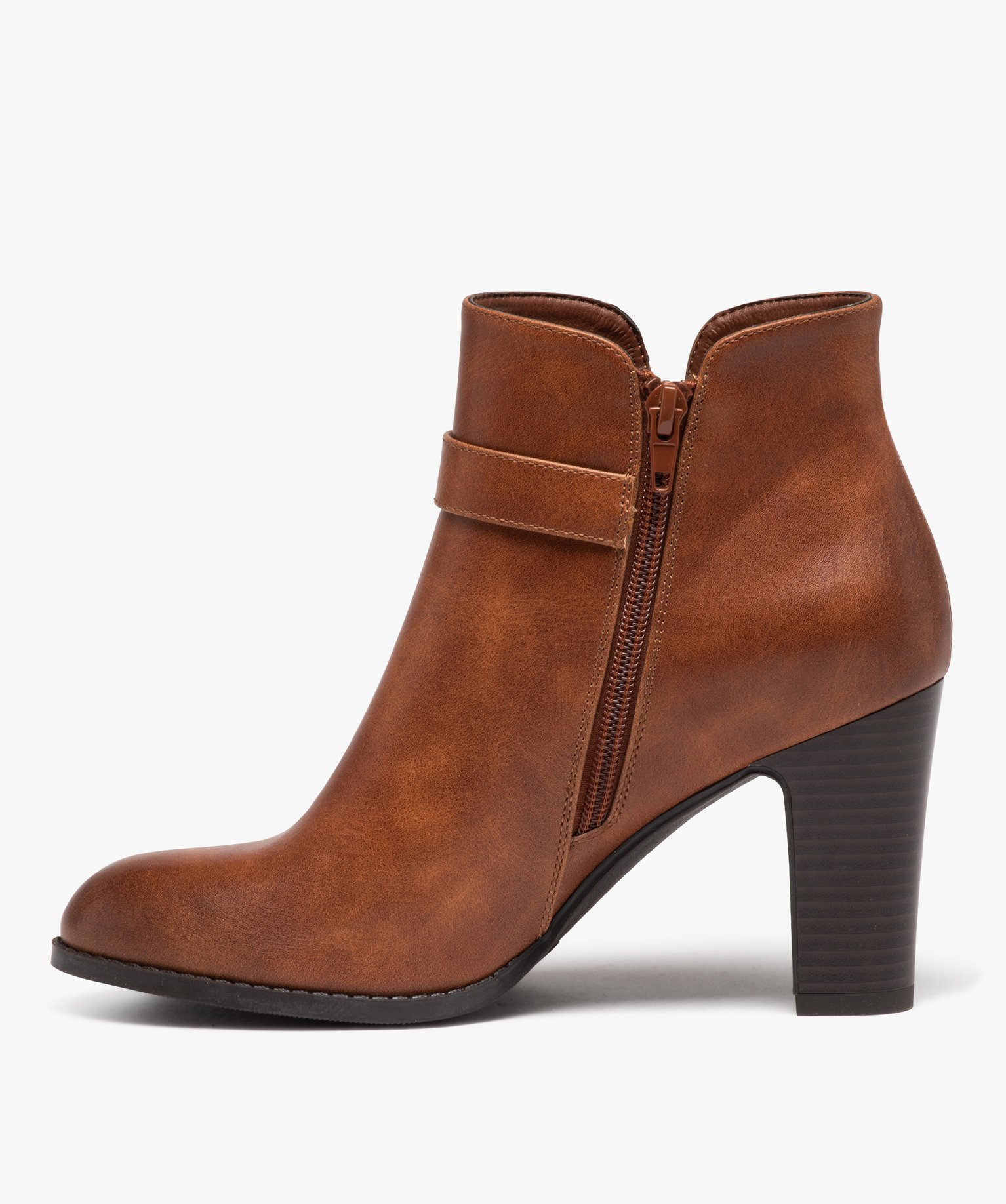 Boots femme unies à talon haut carré avec bride à boucle camel | GEMO