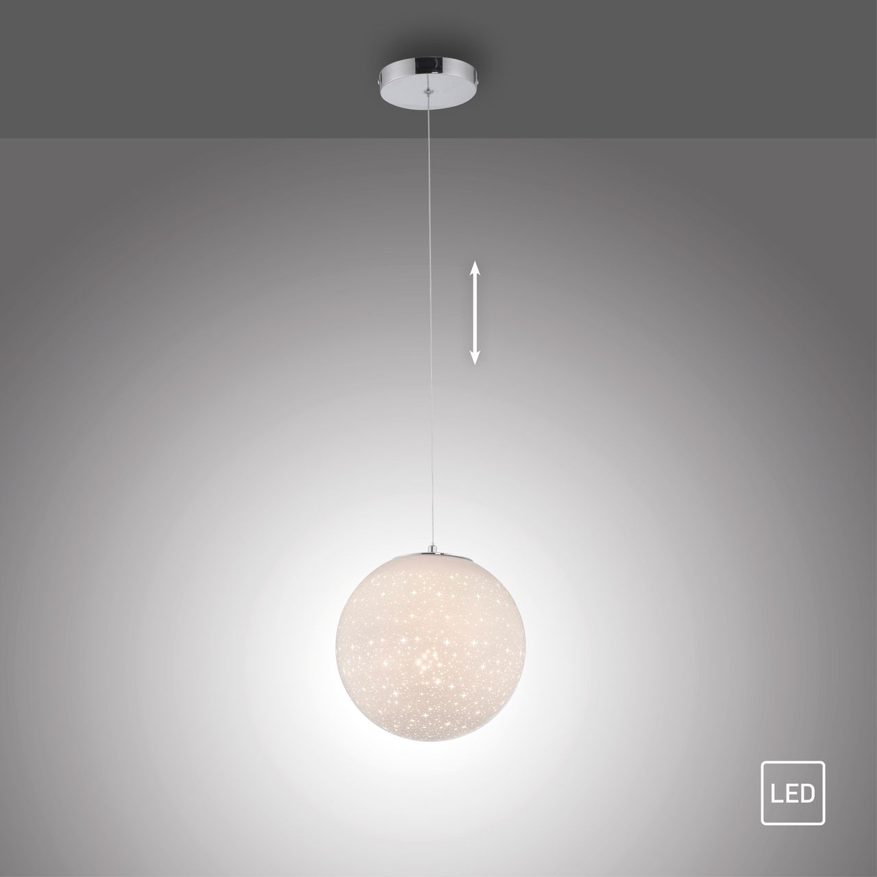 Paul Neuhaus LED Pendelleuchte BOLO, Sternenhimmeloptik, IP20, Chrom