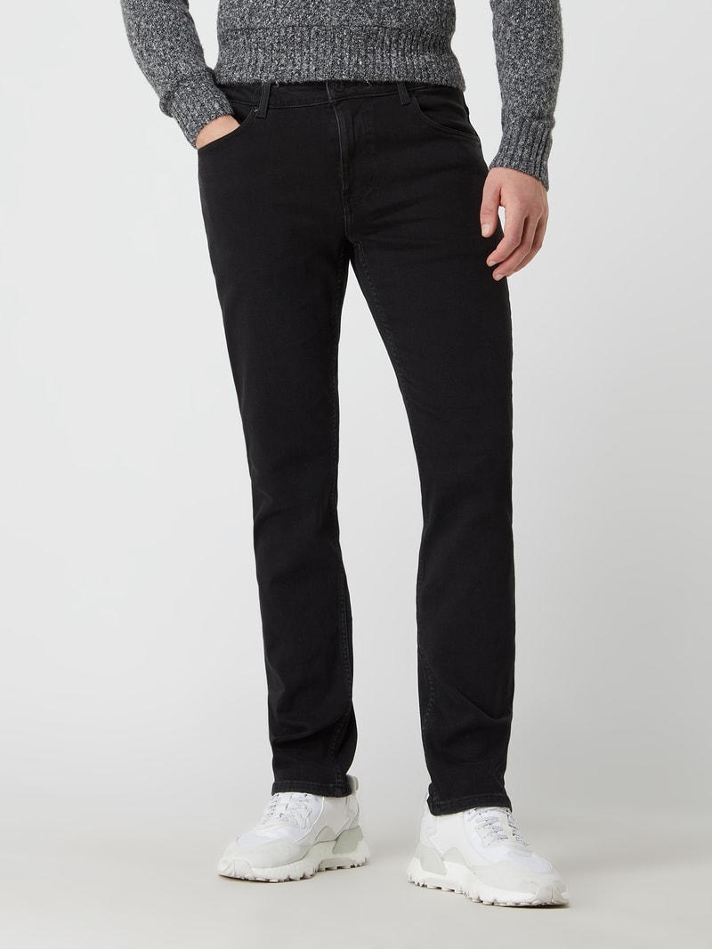 Jeans mit Label-Patch in schwarz