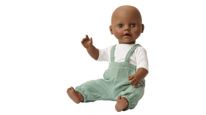 Heless - Puppen-Latzhose aus 100 % Bio-Baumwolle, salbeigrün, mit weißem T-Shirt, 2-teilig, Gr. 35-45 cm