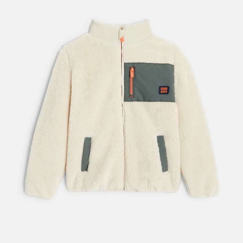 Veste polaire Sherpa manches longues blanc garçon