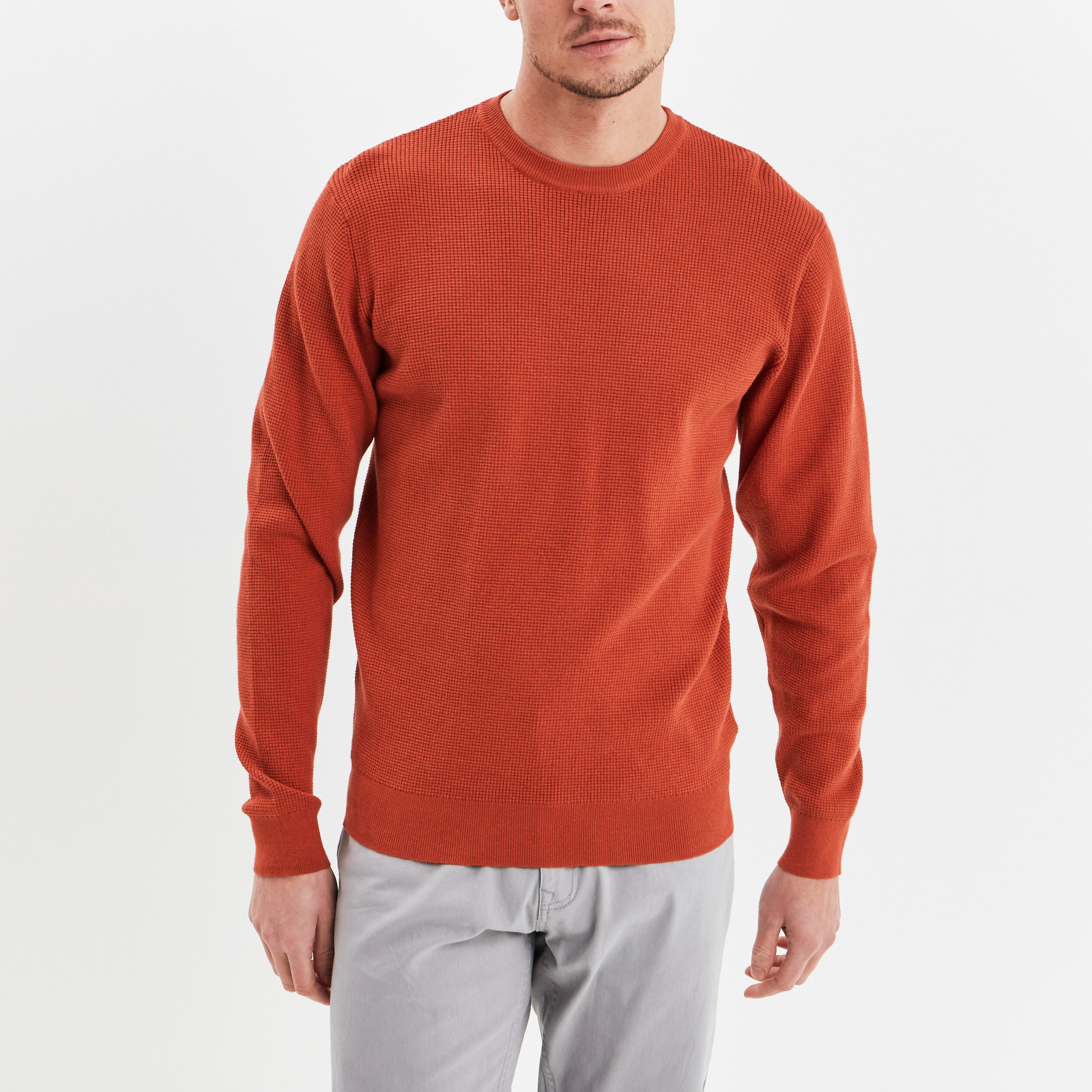 Pull avec col rond à relief orange foncé homme | La Halle