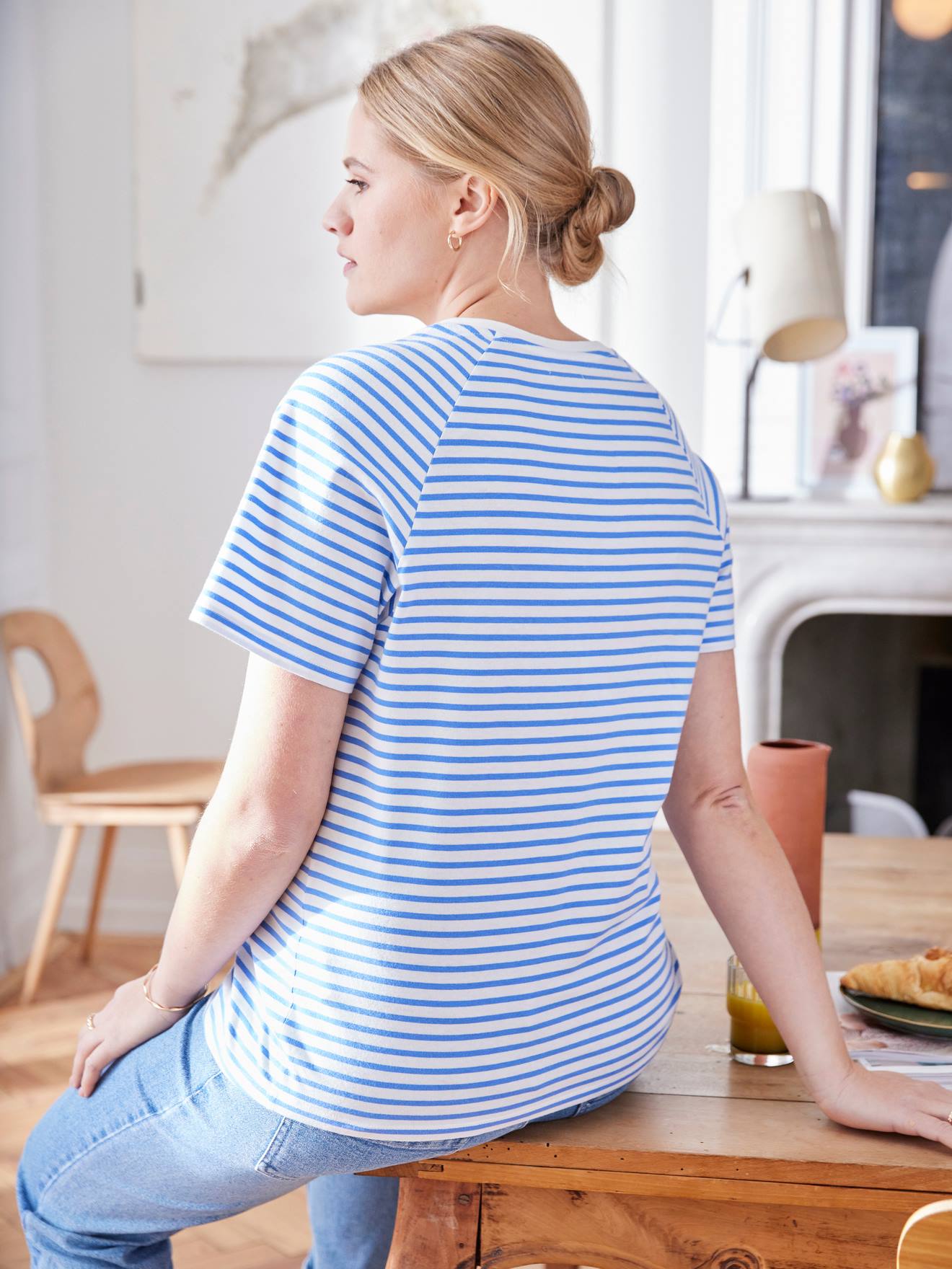 T-shirt marinière grossesse et allaitement bleu océan