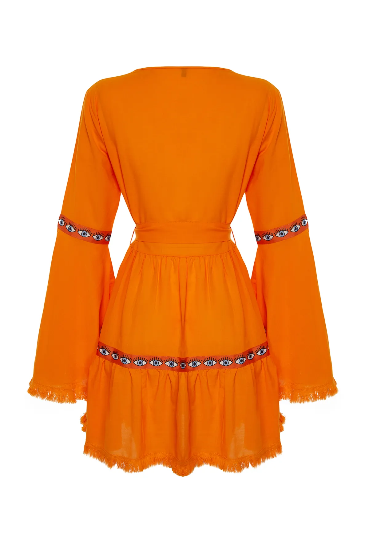 Trendyol Collection  Orangefarbenes Mini-Strandkleid mit gewebtem Volant und Gürtel TBESS21EL1253