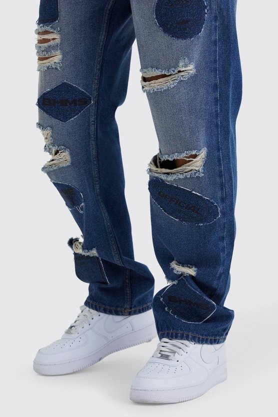 Lockere zerrissene Jeans mit Applikation