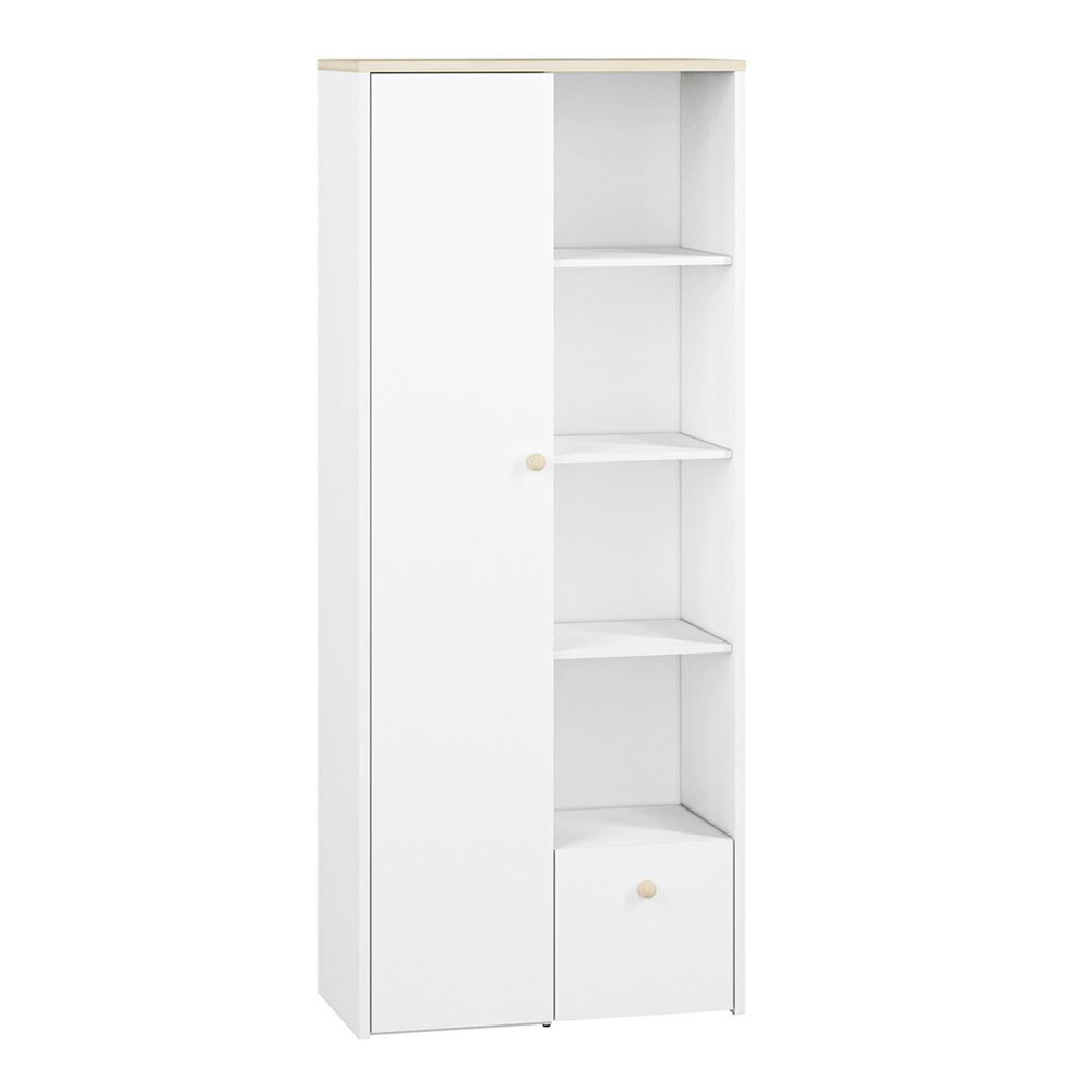 Lomadox Regal ELVA-131, Schrank mit offenen Fächern in weiß mit Fjord Buche Nb. 80/193/40 cm