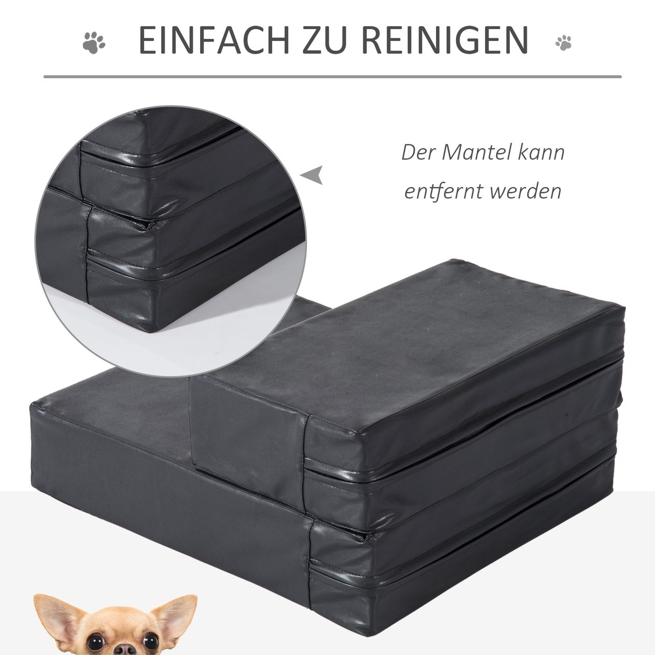 PawHut Tiertreppe Tierunterlage Klappbar Hundetreppe Treppe Unterlage für Katzen und Hunde Schwarz L45 x B39 x H20 cm