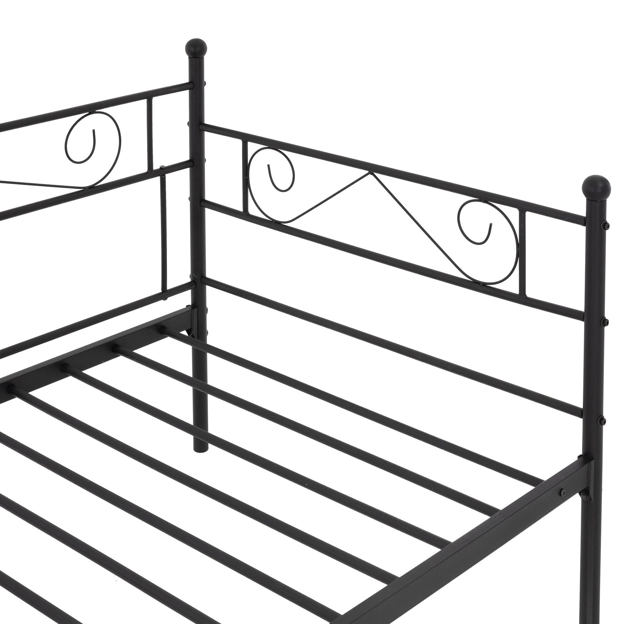 ML-DESIGN Metallbett Tagesbett Schlafzimmerbett Bettgestell Bettrahmen Schlafsofa Gästebett, Schwarz 90x200cm Stahlrahmen Lattenrost robust/leichte Montage
