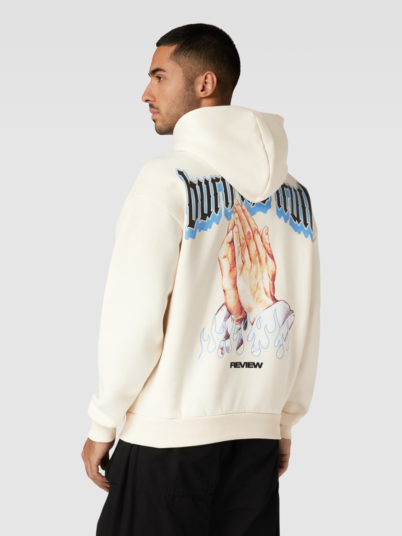 Hoodie mit Label-Print in ecru