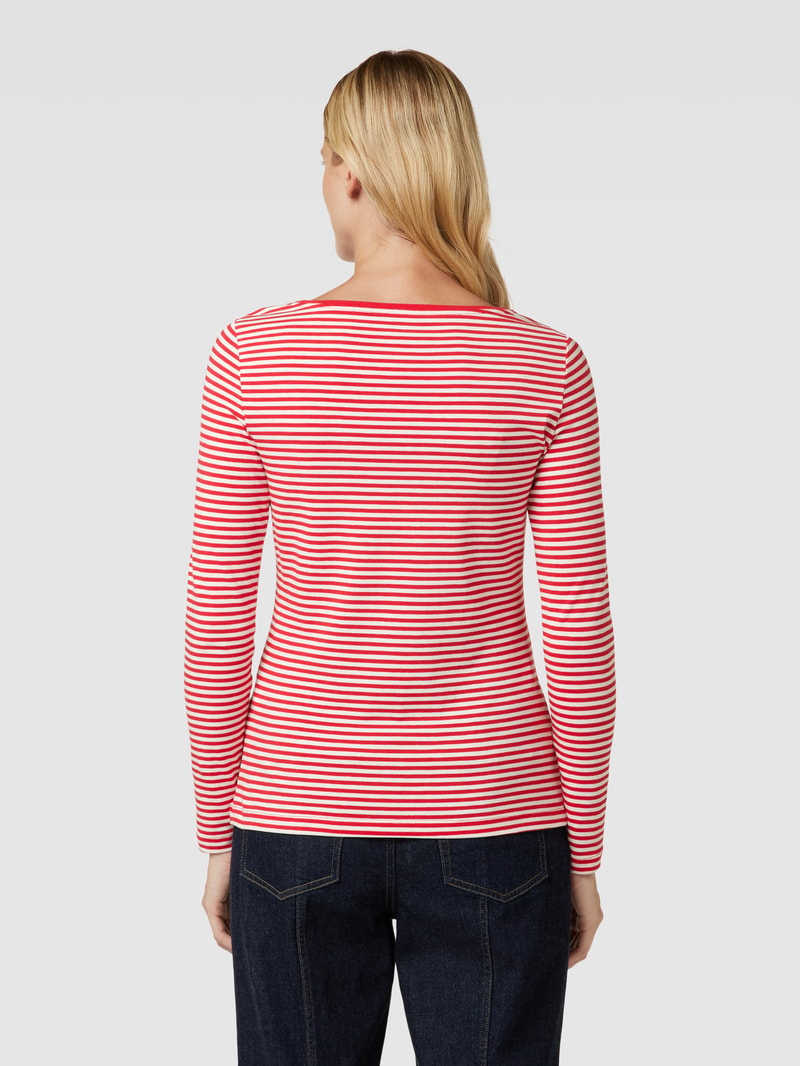 Longsleeve mit Streifenmuster und U-Boot-Ausschnitt in rot