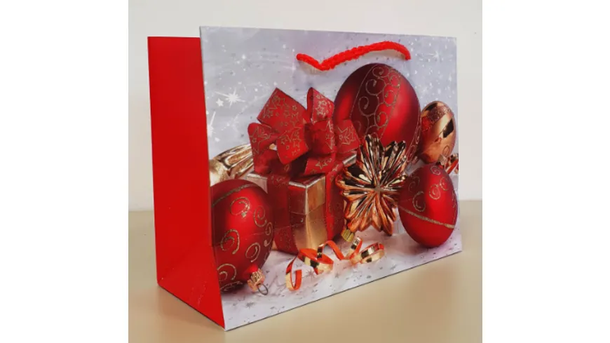 Geschenktüte X-MAS Kugel rot quer 18x23x10cm