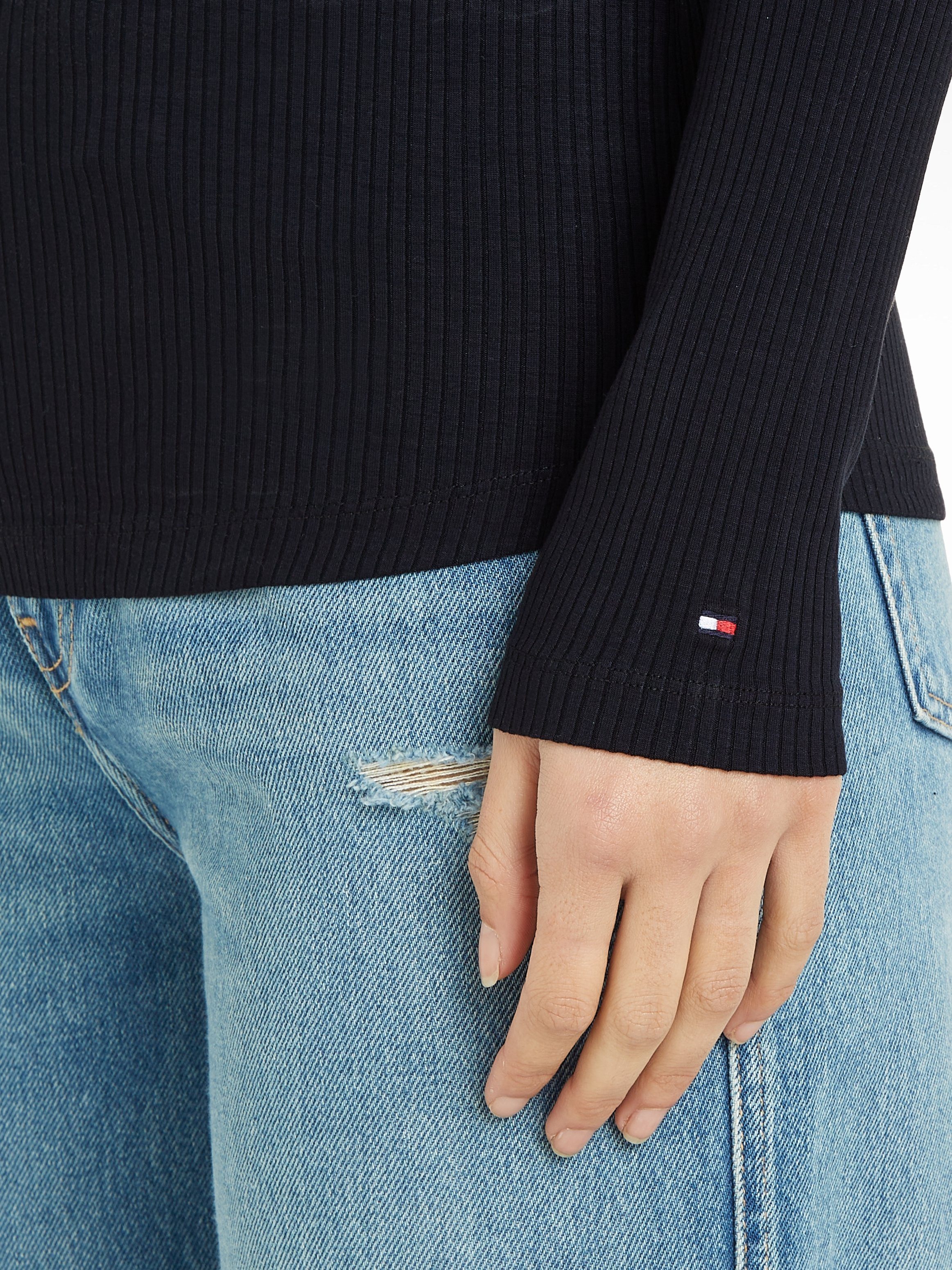 Tommy Hilfiger Langarmshirt SLIM 5X2 RIB SCOOP-NK LS mit Logostickerei