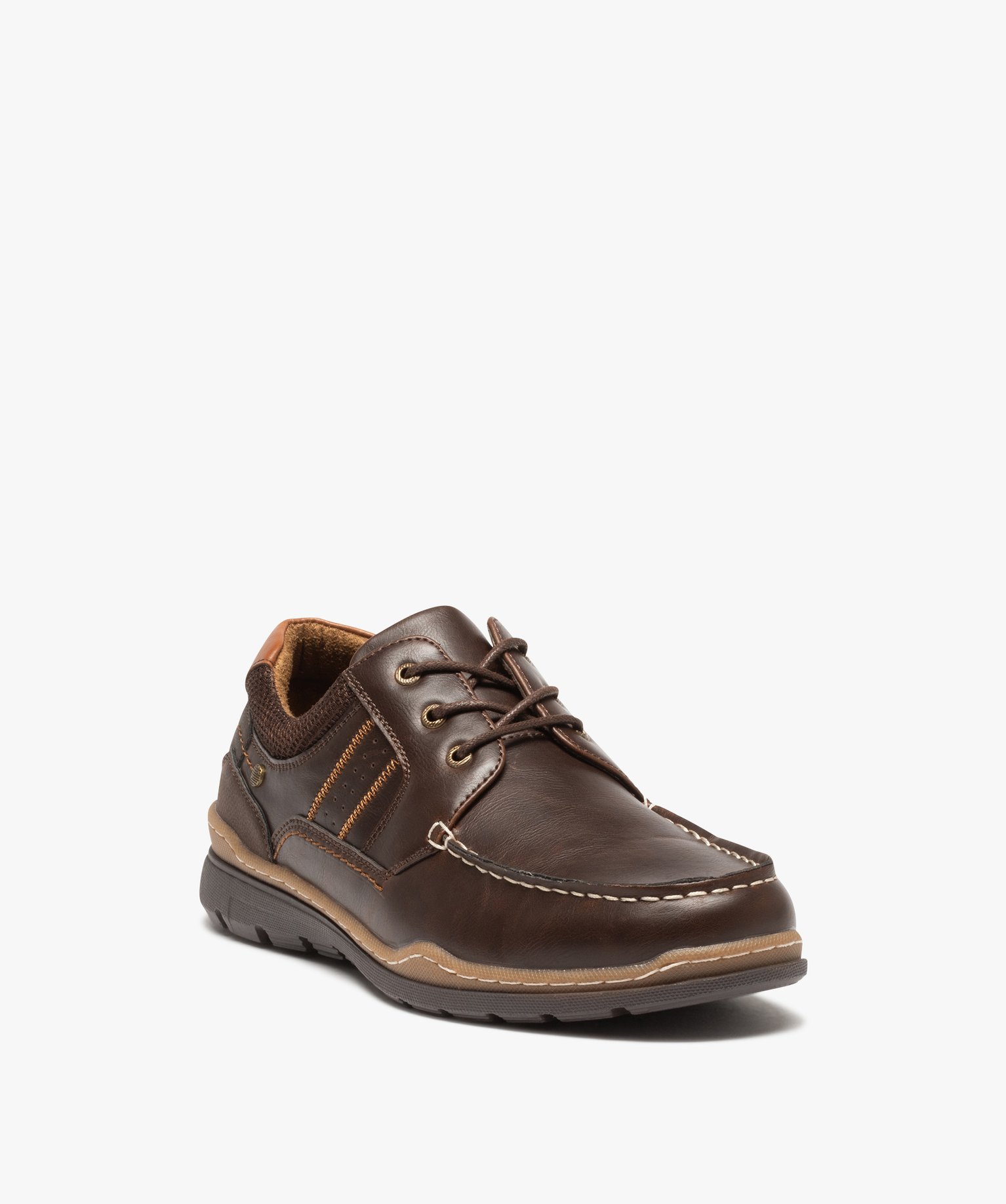 Chaussures bateau confort dessus uni fermeture lacets marron | GEMO