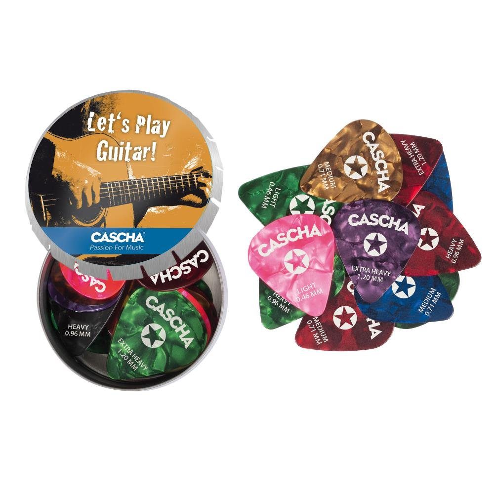 Cascha Plektrum Guitar Pick Box Set Mixed, 24 Stück in Metallbox, gemischte Stärken