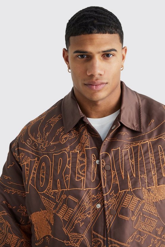 Kastige Nylon Bomberjacke mit Stickerei