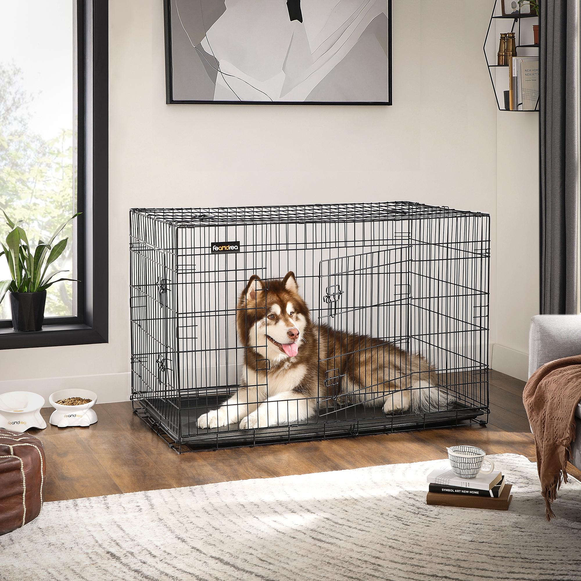 FEANDREA Transportboxen & Gitterboxen FEANDREA S-XXL Hundekäfig mit 2 Türen 1,22 m, 74,5 cm, 80,5 cm