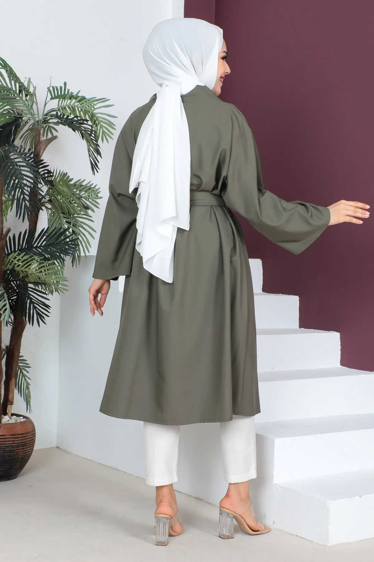 Tesettür Dünyası  Kimono mit Taillengürtel TSD230511 Khaki
