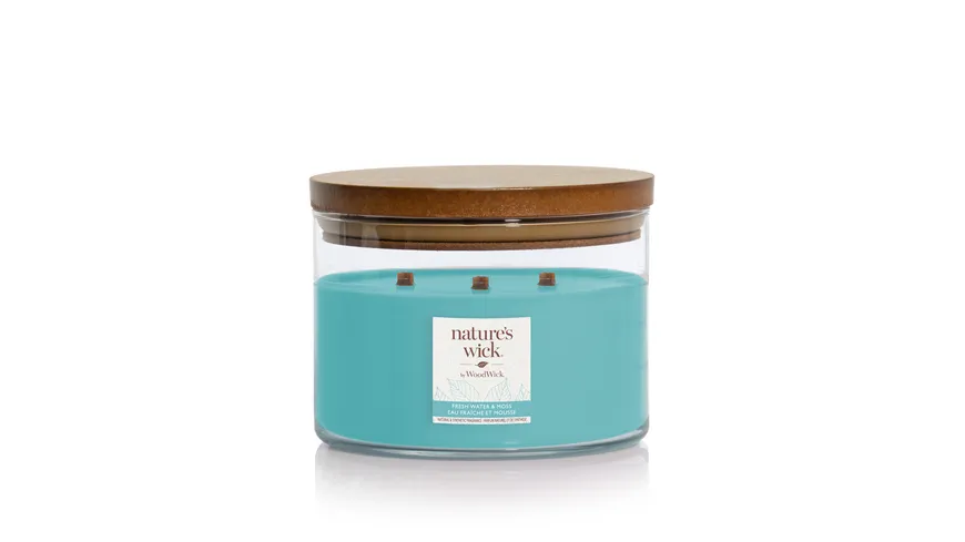 nature's wick Kerze im Glas 3-Docht Fresh Water & Moss blau