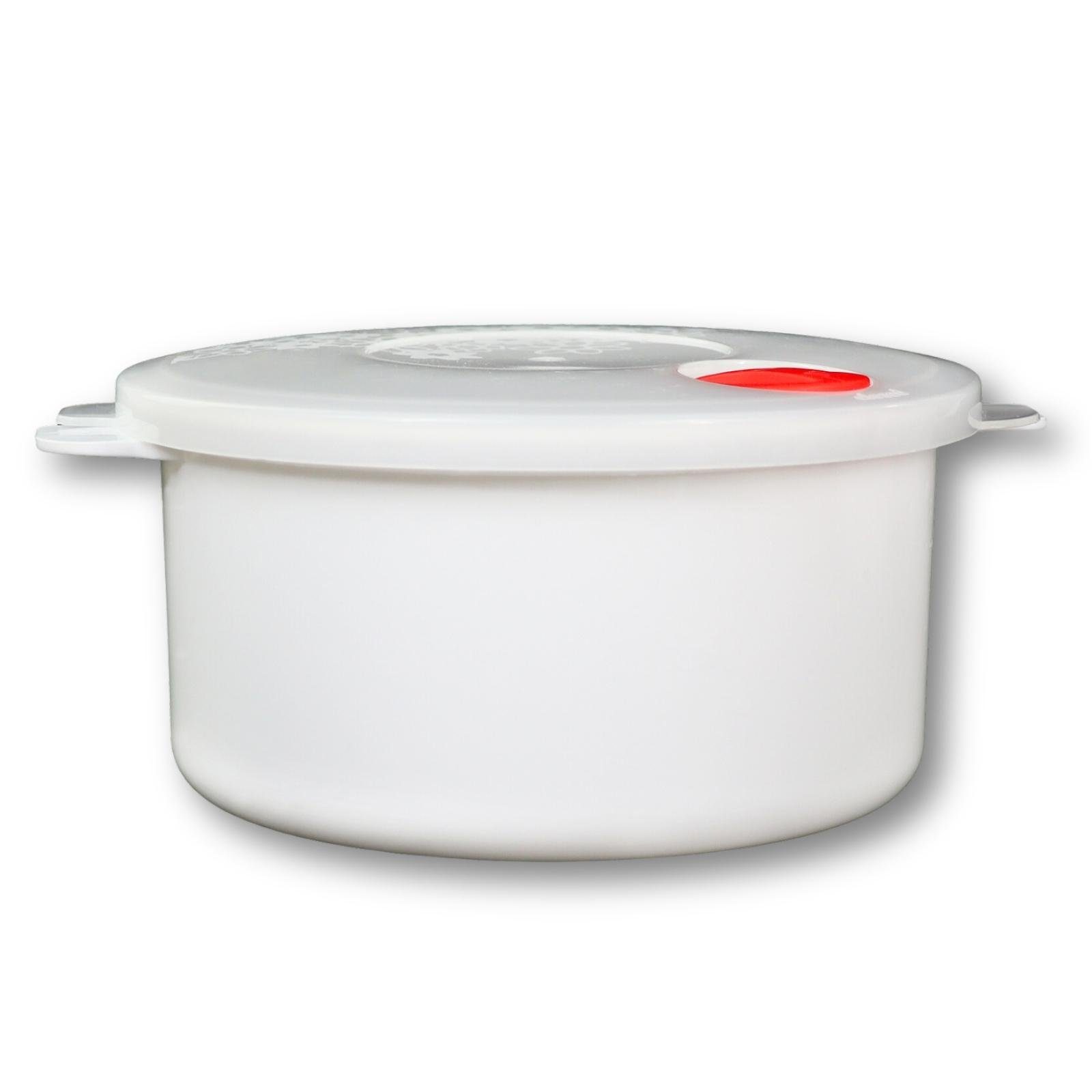 Plentyfy Mikrowellenbehälter Frischhaltedose rund 1,5 Liter mit Motiv und Dampfventil, Kunststoff, (Kasserolle 1,5 L rund BLUME mit Dampfventil ROT Mikrowellen-Geschirr, Premium), Meal Prep Boxen - Mikrowellengeschirr mit Deckel